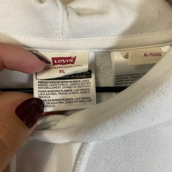 Levi's Graphic Cropped White Hoodie Sweatshirt Relaxed Fit Sz XL Poly-Cotton - Picture 10 of 14